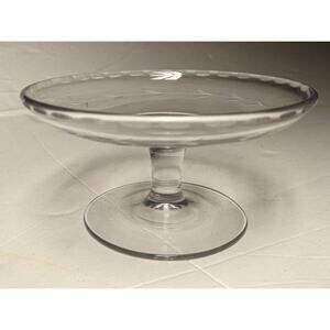 Individual Cupcake Stand Mini Cake Stand 5"dia Molded Clear Glass Etched Leaves